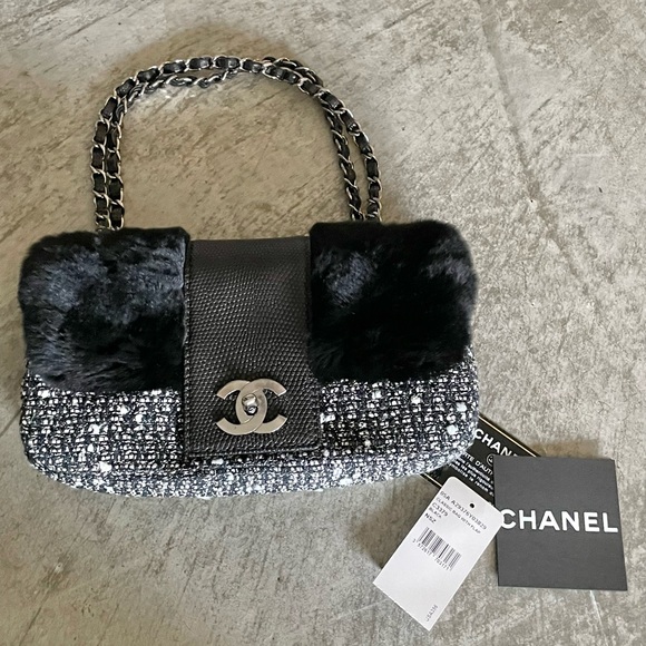 Authentic Chanel Fantasy Tweed and Fur Flap Bag - Picture 10 of 15